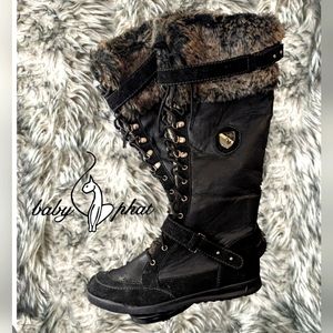 Baby Phat faux fur trimmed knee high boots women's 9m